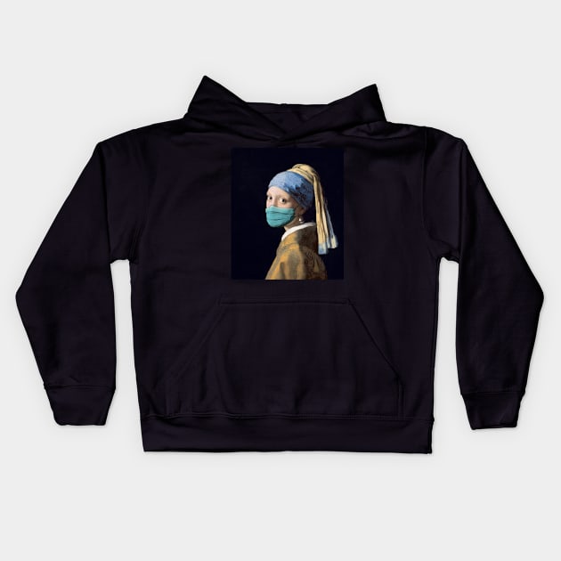 Pandemic Mask Art Girl With A Pearl Earing Kids Hoodie by Bevatron